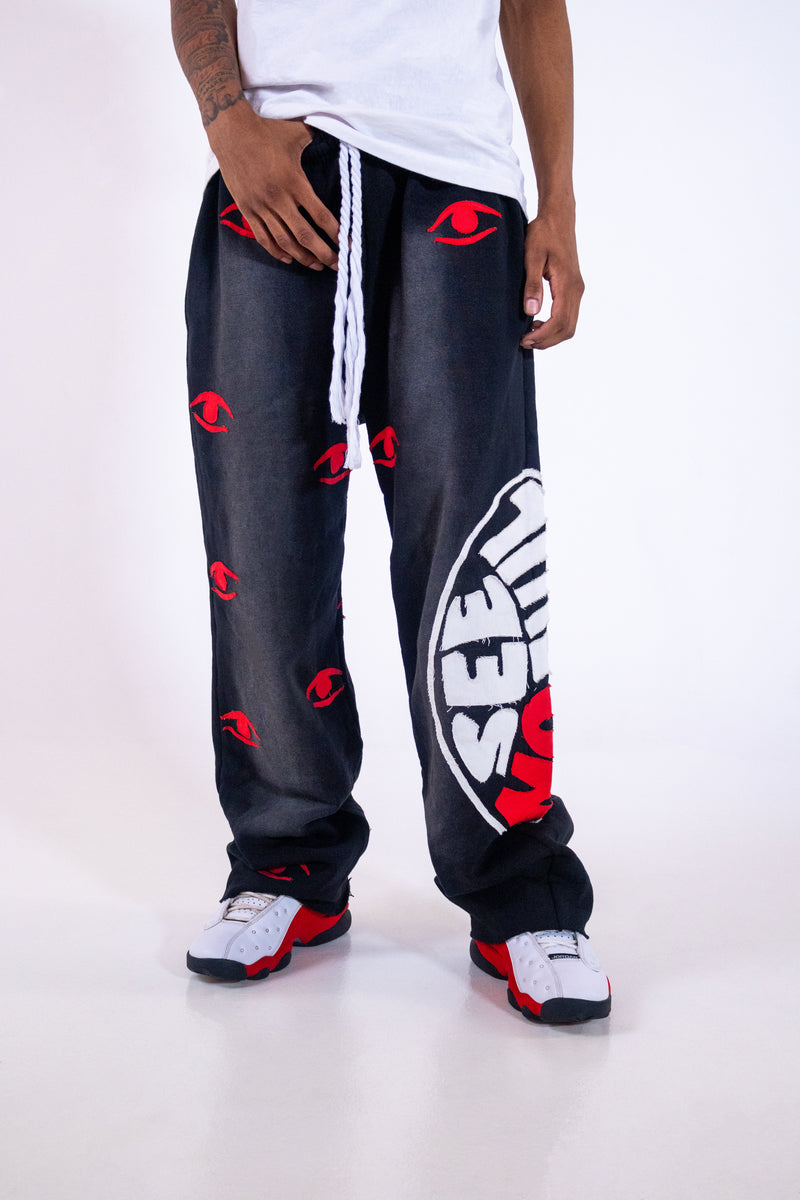 patched eye sweatpants